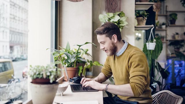 Man working from cafe - SMALL