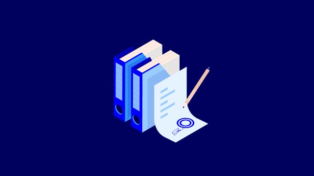 Documents folders sign with pen dark blue - 640x360