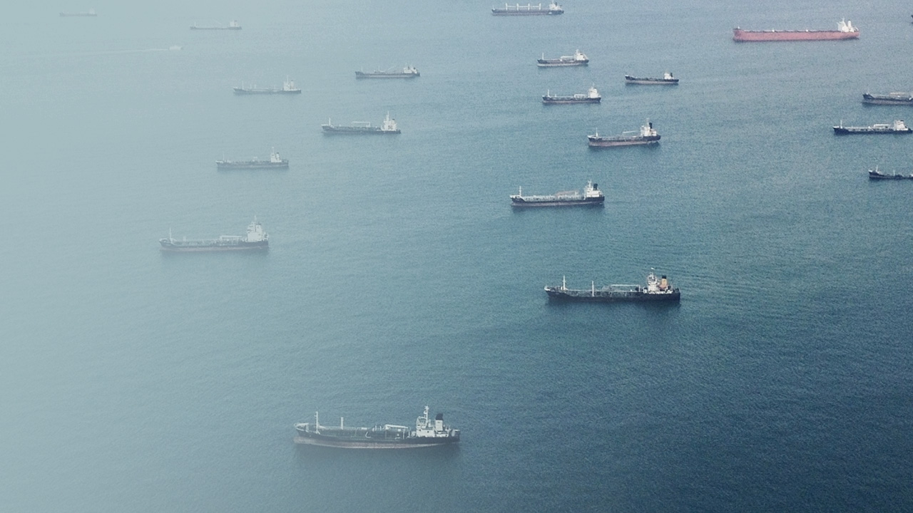 Cargo ships at sea