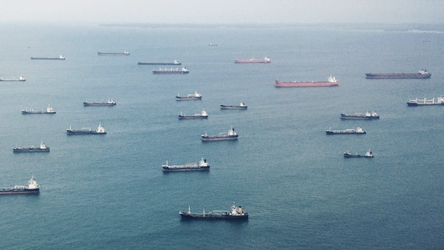 Cargo ships at sea