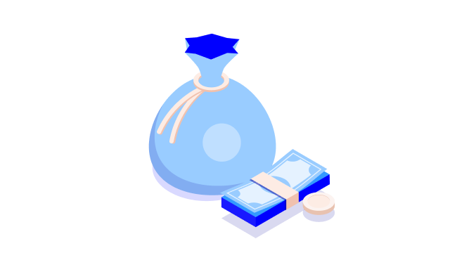 Money bag with bills and coins icon - 640x360